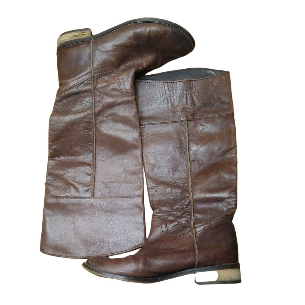 MIA Brown Genuine Distressed Leather Knee High Low Heel Riding Boots Size 10